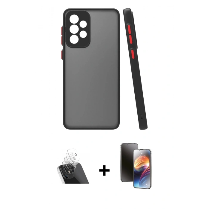 MARSİLYAN™- Galaxy A23 4G Kılıf Ahenk Çizgi Serisi - Siyah 3D Antistatik Mat Seramik Nano Ekran Koruyucu + Kamera Lens Koruma Cam - SF