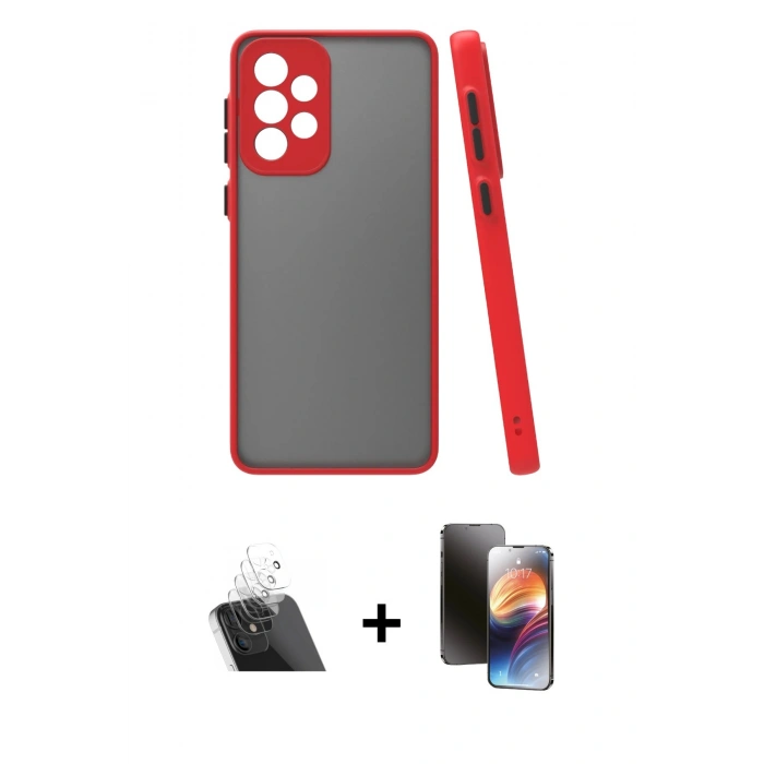 MARSİLYAN™- Galaxy A23 4G Kılıf Ahenk Çizgi Serisi - Siyah 3D Antistatik Mat Seramik Nano Ekran Koruyucu + Kamera Lens Koruma Cam - SF