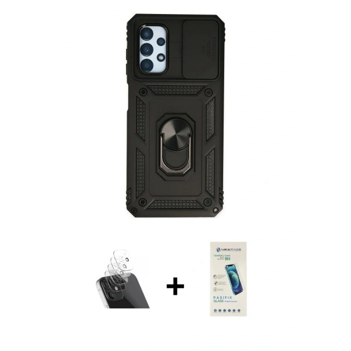 MARSİLYAN™- Galaxy A23 4G Kılıf Ahenk Klasik - Şeffaf Pasifik Cam Ekran Koruyucu + Kamera Lens Koruma Cam - SF