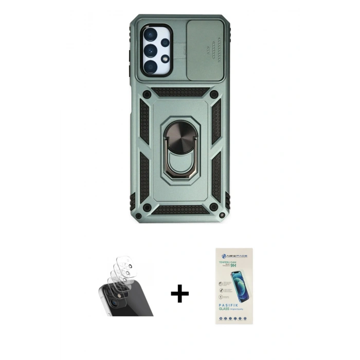MARSİLYAN™- Galaxy A23 4G Kılıf Ahenk Klasik - Şeffaf Pasifik Cam Ekran Koruyucu + Kamera Lens Koruma Cam - SF