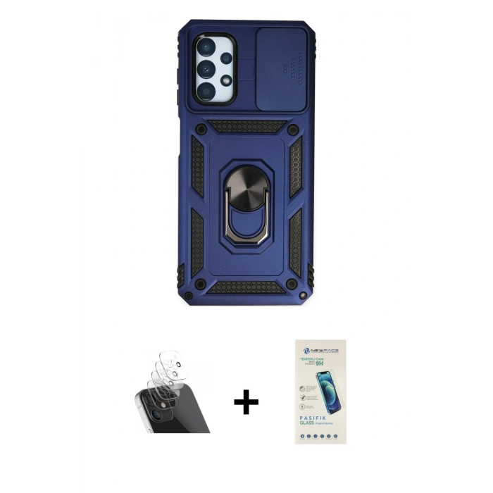 MARSİLYAN™- Galaxy A23 4G Kılıf Ahenk Klasik - Şeffaf Pasifik Cam Ekran Koruyucu + Kamera Lens Koruma Cam - SF