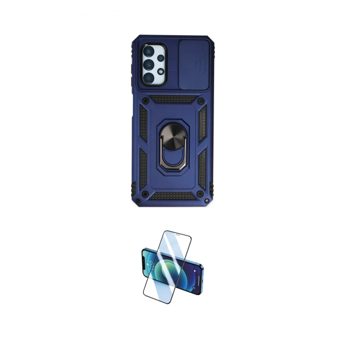 MARSİLYAN™- Galaxy A23 4G Kılıf Ahenk Klasik - Siyah 3D Antistatik Cam Ekran Koruyucu