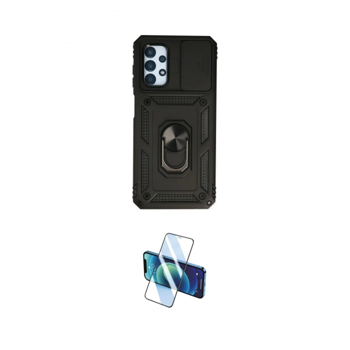 MARSİLYAN™- Galaxy A23 4G Kılıf Ahenk Klasik - Siyah 3D Antistatik Cam Ekran Koruyucu