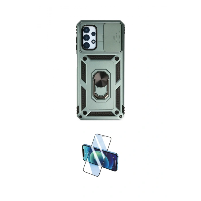MARSİLYAN™- Galaxy A23 4G Kılıf Ahenk Klasik - Siyah 3D Antistatik Cam Ekran Koruyucu