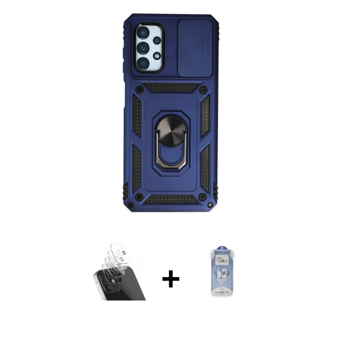 MARSİLYAN™- Galaxy A23 4G Kılıf Ahenk Klasik - Siyah Joko Magic 5D Cam + Kamera Lens Koruma Cam - SF