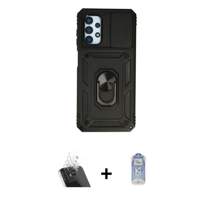 MARSİLYAN™- Galaxy A23 4G Kılıf Ahenk Klasik - Siyah Joko Magic 5D Cam + Kamera Lens Koruma Cam - SF