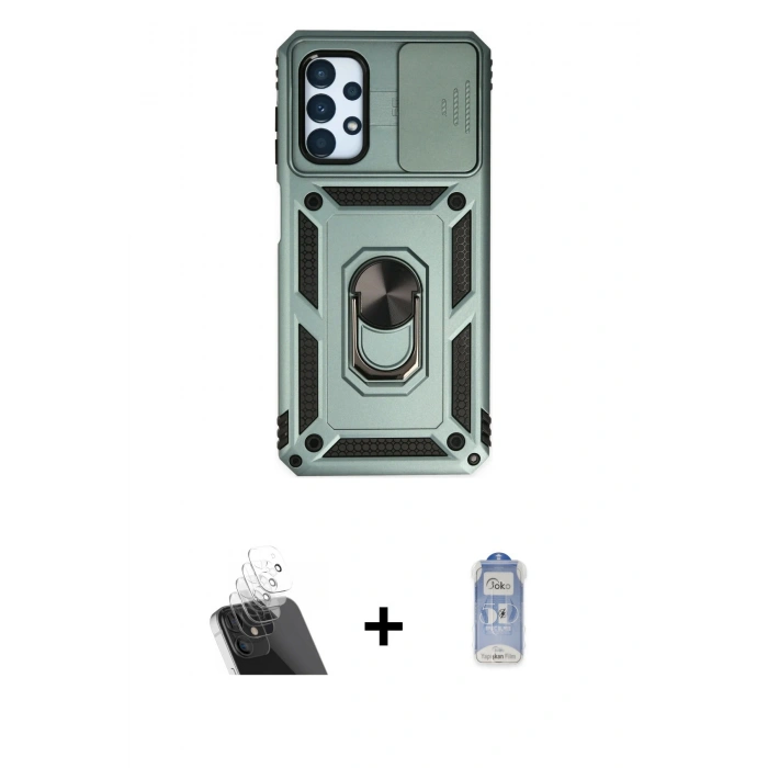 MARSİLYAN™- Galaxy A23 4G Kılıf Ahenk Klasik - Siyah Joko Magic 5D Cam + Kamera Lens Koruma Cam - SF