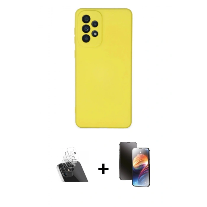 MARSİLYAN™- Galaxy A23 4G Kılıf Ahenk Serisi - Siyah 3D Antistatik Mat Seramik Nano Ekran Koruyucu + Kamera Lens Koruma Cam - SF