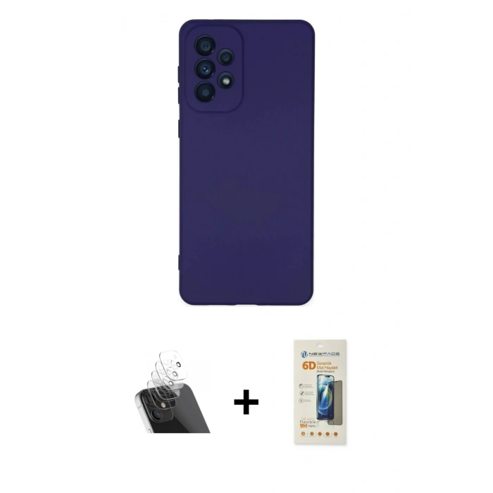 MARSİLYAN™- Galaxy A23 4G Kılıf Ahenk Serisi - Siyah 6D Mat Seramik Hayalet Nano Ekran Koruyucu + Kamera Lens Koruma Cam - SF