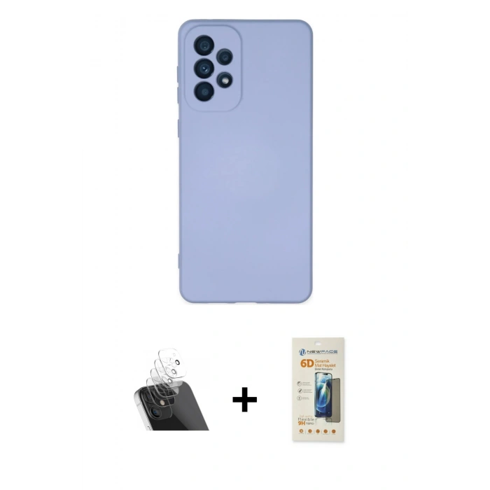 MARSİLYAN™- Galaxy A23 4G Kılıf Ahenk Serisi - Siyah 6D Mat Seramik Hayalet Nano Ekran Koruyucu + Kamera Lens Koruma Cam - SF
