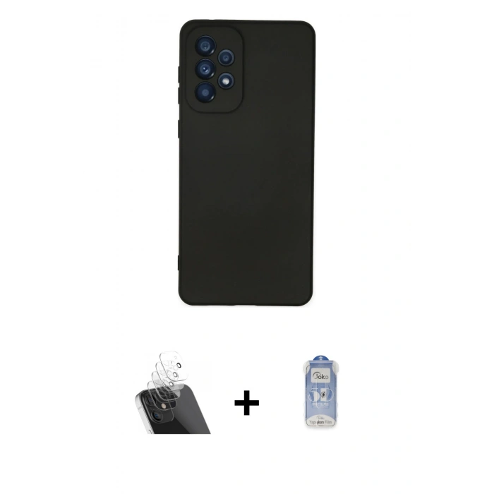 MARSİLYAN™- Galaxy A23 4G Kılıf Ahenk Serisi - Siyah Joko Magic 5D Cam + Kamera Lens Koruma Cam - SF