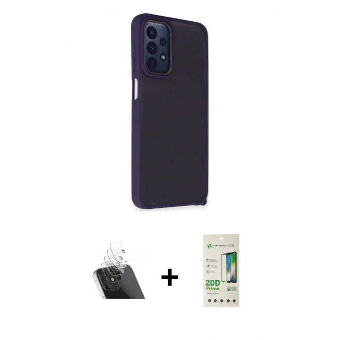 MARSİLYAN™- Galaxy A23 4G Kılıf Atlas Form - Siyah 20D Premium Cam Ekran Koruyucu + Kamera Lens Koruma Cam - SF