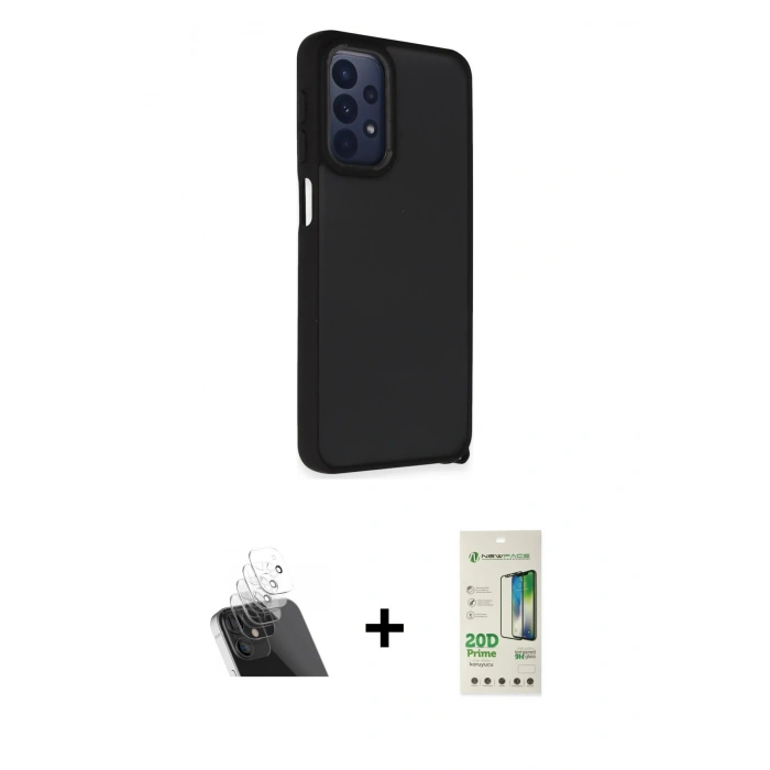 MARSİLYAN™- Galaxy A23 4G Kılıf Atlas Form - Siyah 20D Premium Cam Ekran Koruyucu + Kamera Lens Koruma Cam - SF