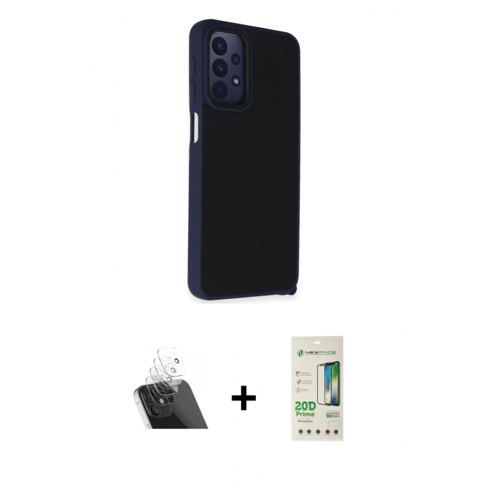 MARSİLYAN™- Galaxy A23 4G Kılıf Atlas Form - Siyah 20D Premium Cam Ekran Koruyucu + Kamera Lens Koruma Cam - SF