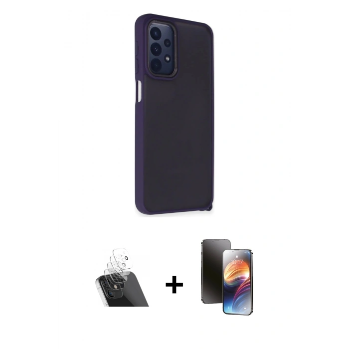 MARSİLYAN™- Galaxy A23 4G Kılıf Atlas Form - Siyah 3D Antistatik Mat Seramik Nano Ekran Koruyucu + Kamera Lens Koruma Cam - SF