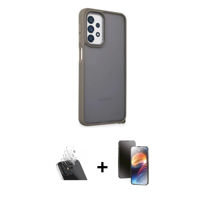 MARSİLYAN™- Galaxy A23 4G Kılıf Atlas Form - Siyah 3D Antistatik Mat Seramik Nano Ekran Koruyucu + Kamera Lens Koruma Cam - SF