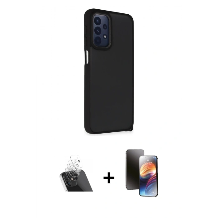 MARSİLYAN™- Galaxy A23 4G Kılıf Atlas Form - Siyah 3D Antistatik Mat Seramik Nano Ekran Koruyucu + Kamera Lens Koruma Cam - SF