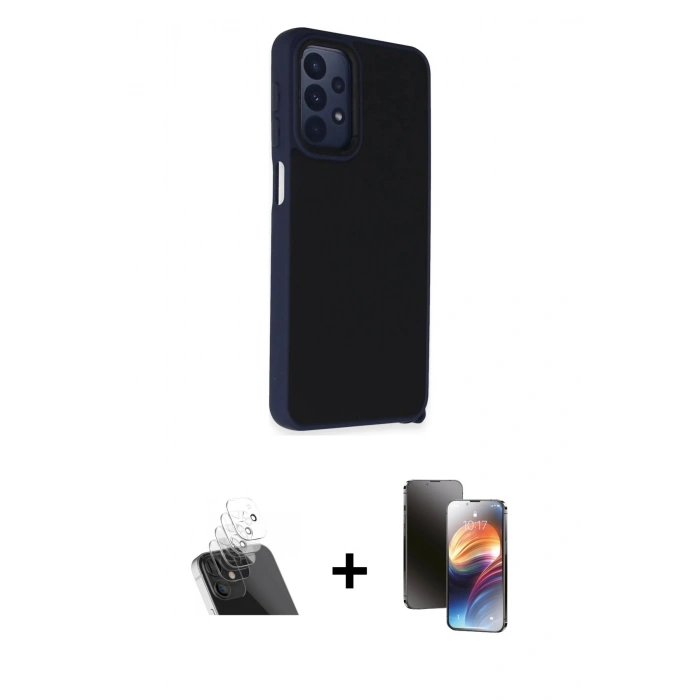 MARSİLYAN™- Galaxy A23 4G Kılıf Atlas Form - Siyah 3D Antistatik Mat Seramik Nano Ekran Koruyucu + Kamera Lens Koruma Cam - SF
