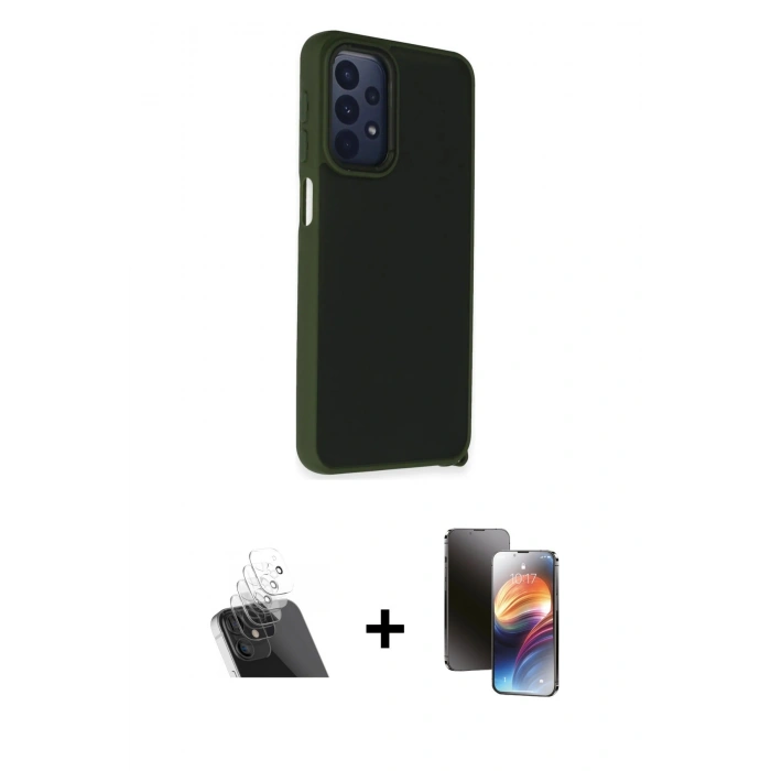 MARSİLYAN™- Galaxy A23 4G Kılıf Atlas Form - Siyah 3D Antistatik Mat Seramik Nano Ekran Koruyucu + Kamera Lens Koruma Cam - SF