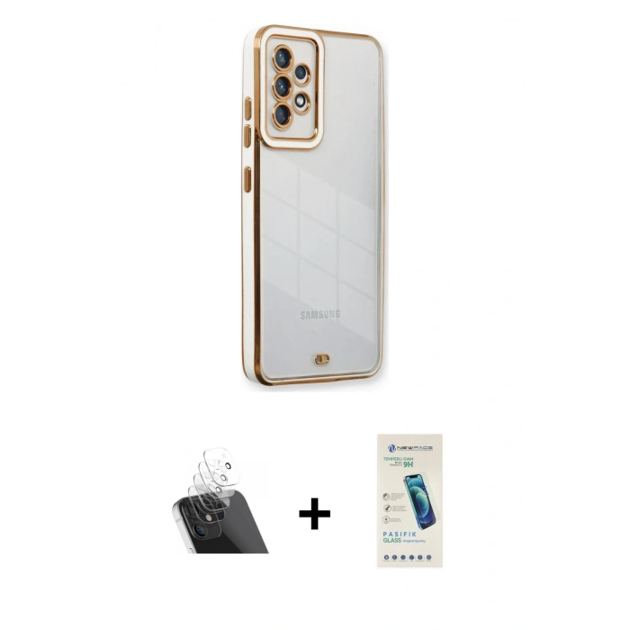MARSİLYAN™- Galaxy A23 4G Kılıf Çekirdek Klasik Serisi - Şeffaf Pasifik Cam Ekran Koruyucu + Kamera Lens Koruma Cam - SF