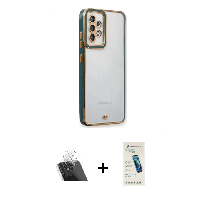 MARSİLYAN™- Galaxy A23 4G Kılıf Çekirdek Klasik Serisi - Şeffaf Pasifik Cam Ekran Koruyucu + Kamera Lens Koruma Cam - SF