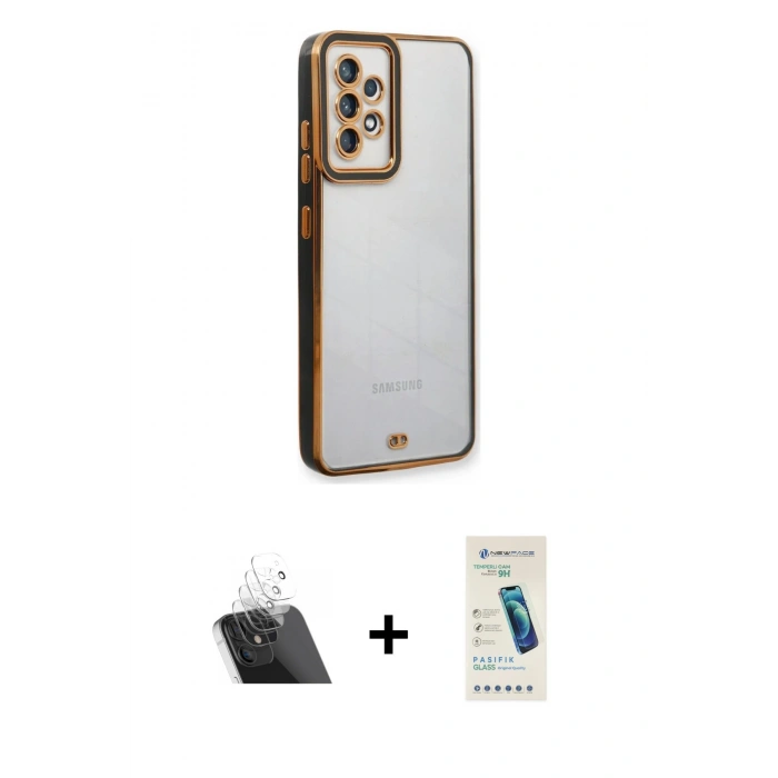 MARSİLYAN™- Galaxy A23 4G Kılıf Çekirdek Klasik Serisi - Şeffaf Pasifik Cam Ekran Koruyucu + Kamera Lens Koruma Cam - SF