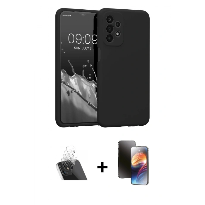 MARSİLYAN™- Galaxy A23 4G Kılıf Kozmos Yansıma Özel Seri - Siyah 3D Antistatik Mat Seramik Nano Ekran Koruyucu + Şeffaf Kamera Lens Koruma Cam