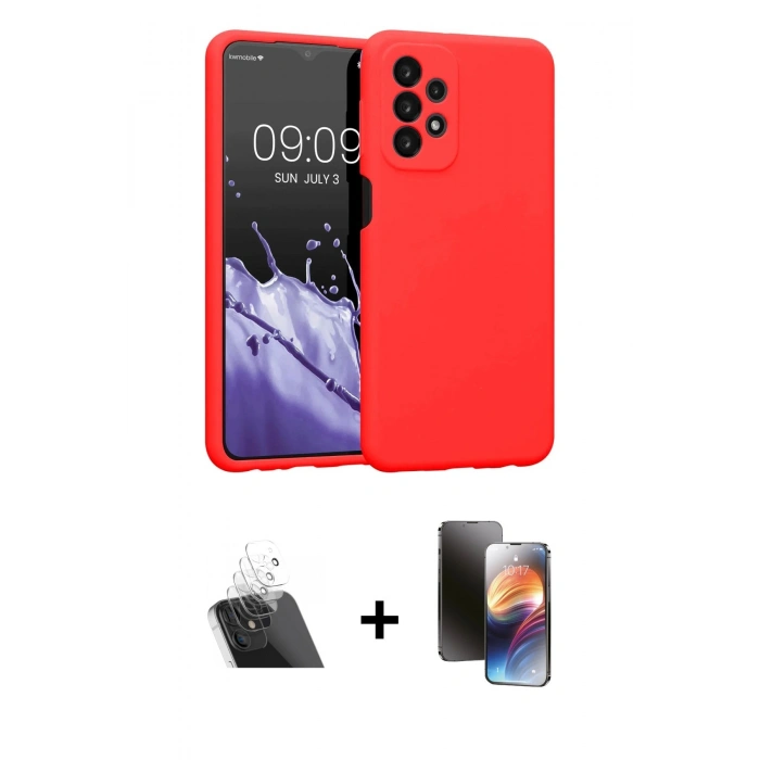 MARSİLYAN™- Galaxy A23 4G Kılıf Kozmos Yansıma Özel Seri - Siyah 3D Antistatik Mat Seramik Nano Ekran Koruyucu + Şeffaf Kamera Lens Koruma Cam