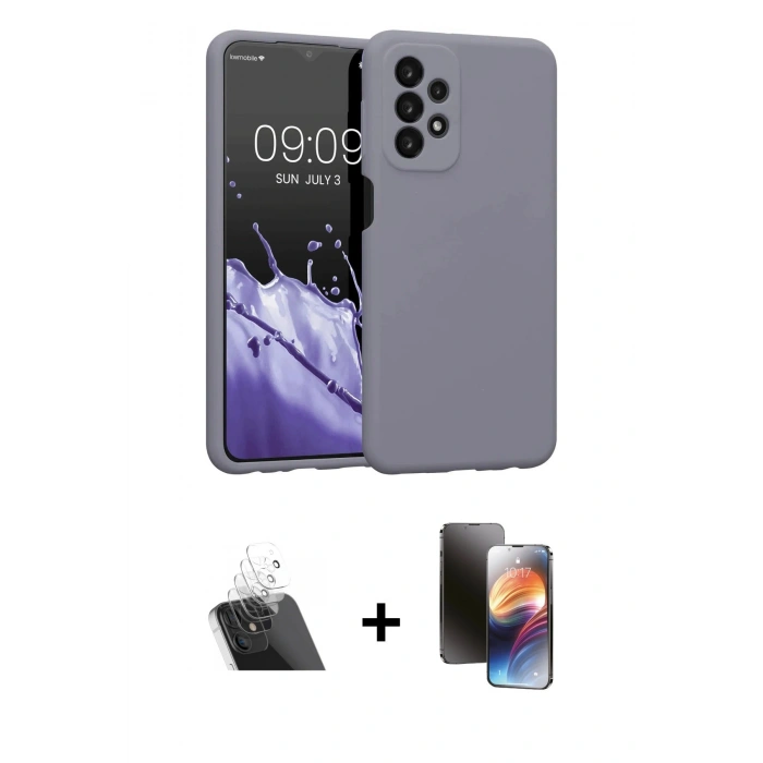 MARSİLYAN™- Galaxy A23 4G Kılıf Kozmos Yansıma Özel Seri - Siyah 3D Antistatik Mat Seramik Nano Ekran Koruyucu + Şeffaf Kamera Lens Koruma Cam
