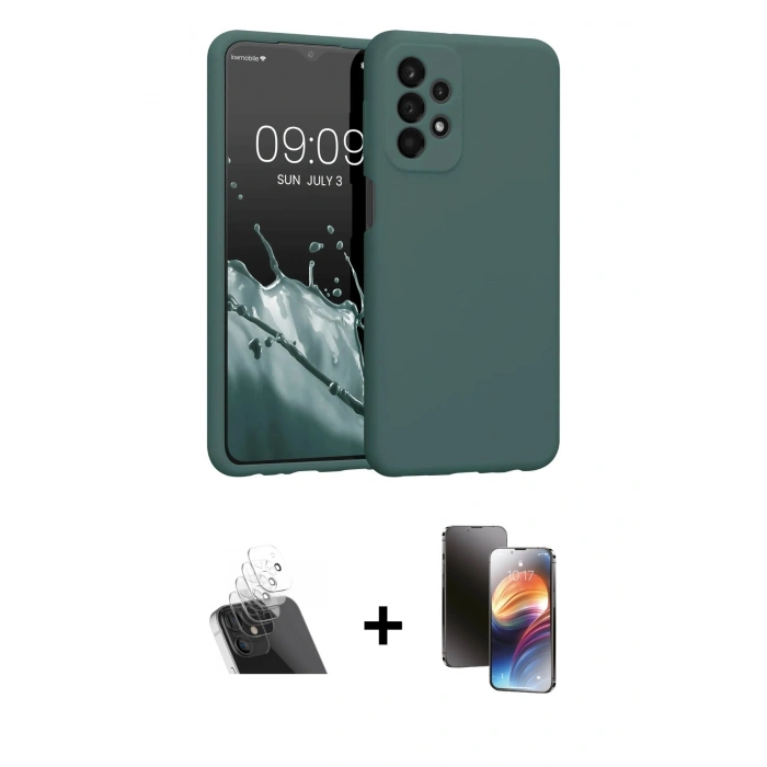 MARSİLYAN™- Galaxy A23 4G Kılıf Kozmos Yansıma Özel Seri - Siyah 3D Antistatik Mat Seramik Nano Ekran Koruyucu + Şeffaf Kamera Lens Koruma Cam