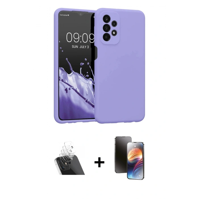 MARSİLYAN™- Galaxy A23 4G Kılıf Kozmos Yansıma Özel Seri - Siyah 3D Antistatik Mat Seramik Nano Ekran Koruyucu + Şeffaf Kamera Lens Koruma Cam