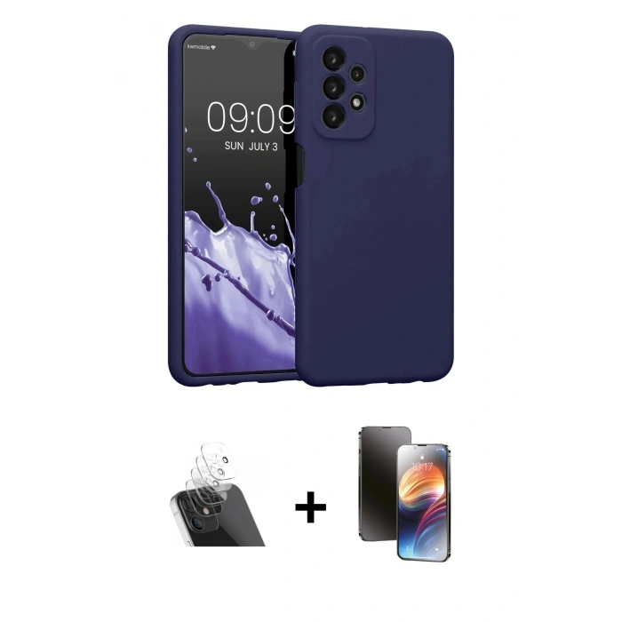 MARSİLYAN™- Galaxy A23 4G Kılıf Kozmos Yansıma Özel Seri - Siyah 3D Antistatik Mat Seramik Nano Ekran Koruyucu + Şeffaf Kamera Lens Koruma Cam