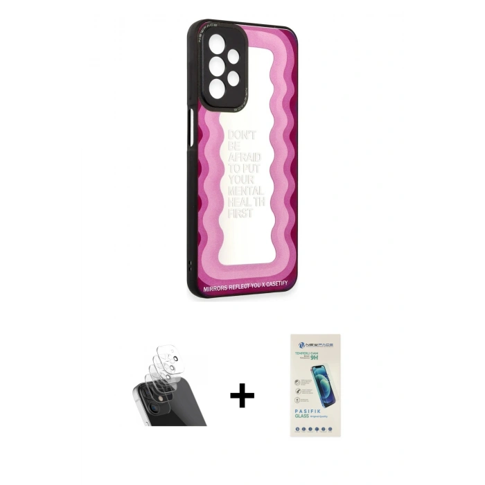 MARSİLYAN™- Galaxy A23 4G Kılıf Odak Klasik Serisi - Şeffaf Pasifik Cam Ekran Koruyucu + Şeffaf Kamera Lens Koruma Cam