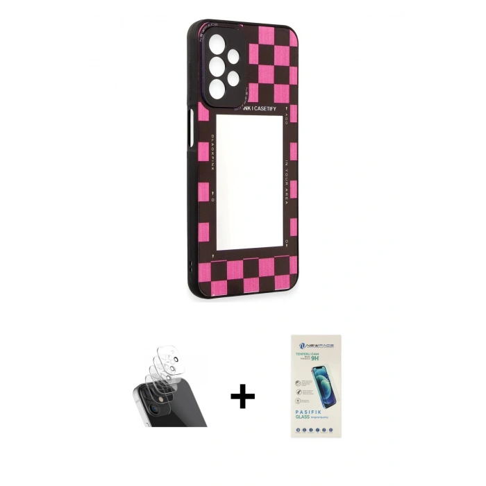 MARSİLYAN™- Galaxy A23 4G Kılıf Odak Klasik Serisi - Şeffaf Pasifik Cam Ekran Koruyucu + Şeffaf Kamera Lens Koruma Cam