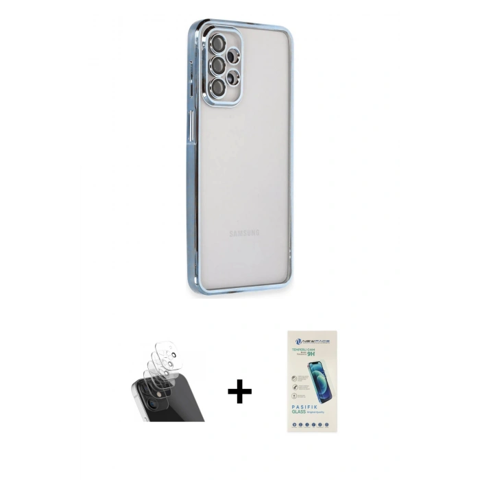 MARSİLYAN™- Galaxy A23 4G Kılıf Vadi Minimal - Şeffaf Pasifik Cam Ekran Koruyucu + Şeffaf Kamera Lens Koruma Cam