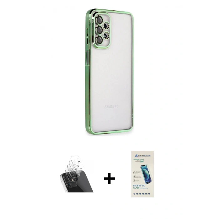 MARSİLYAN™- Galaxy A23 4G Kılıf Vadi Minimal - Şeffaf Pasifik Cam Ekran Koruyucu + Şeffaf Kamera Lens Koruma Cam