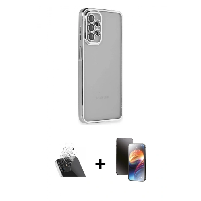 MARSİLYAN™- Galaxy A23 4G Kılıf Vadi Minimal - Siyah 3D Antistatik Mat Seramik Nano Ekran Koruyucu + Kamera Lens Koruma Cam - SF