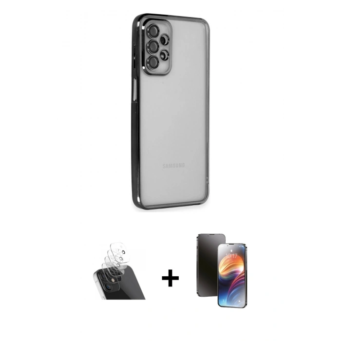 MARSİLYAN™- Galaxy A23 4G Kılıf Vadi Minimal - Siyah 3D Antistatik Mat Seramik Nano Ekran Koruyucu + Kamera Lens Koruma Cam - SF