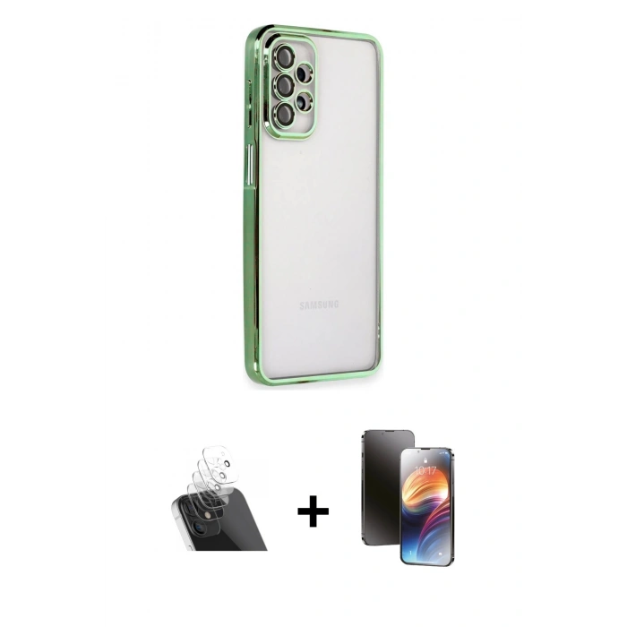 MARSİLYAN™- Galaxy A23 4G Kılıf Vadi Minimal - Siyah 3D Antistatik Mat Seramik Nano Ekran Koruyucu + Kamera Lens Koruma Cam - SF