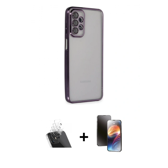 MARSİLYAN™- Galaxy A23 4G Kılıf Vadi Minimal - Siyah 3D Antistatik Mat Seramik Nano Ekran Koruyucu + Kamera Lens Koruma Cam - SF