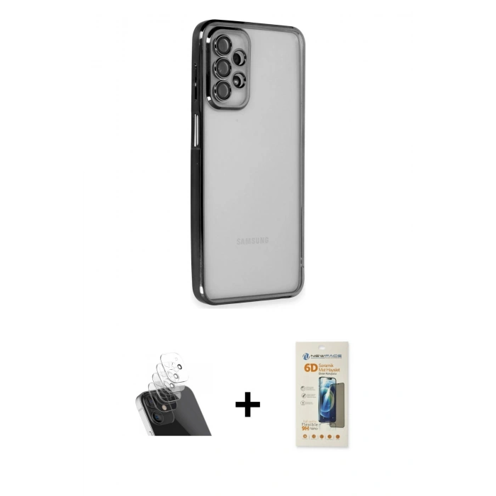 MARSİLYAN™- Galaxy A23 4G Kılıf Vadi Minimal - Siyah 6D Mat Seramik Hayalet Nano Ekran Koruyucu + Kamera Lens Koruma Cam - SF