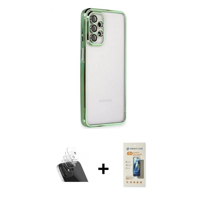 MARSİLYAN™- Galaxy A23 4G Kılıf Vadi Minimal - Siyah 6D Mat Seramik Hayalet Nano Ekran Koruyucu + Kamera Lens Koruma Cam - SF