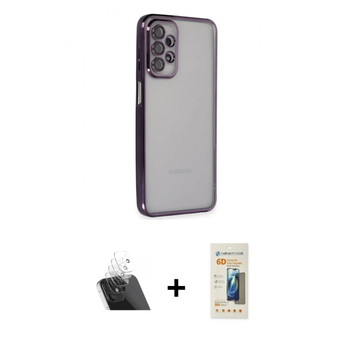 MARSİLYAN™- Galaxy A23 4G Kılıf Vadi Minimal - Siyah 6D Mat Seramik Hayalet Nano Ekran Koruyucu + Kamera Lens Koruma Cam - SF