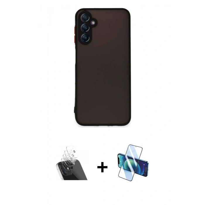 MARSİLYAN™- Galaxy A24 4G Kılıf Ahenk Çizgi Serisi - Siyah 3D Antistatik Seramik Nano Ekran Koruyucu + Kamera Lens Koruma Cam - SF