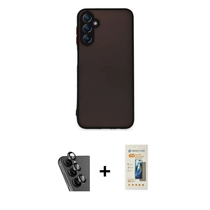 MARSİLYAN™- Galaxy A24 4G Kılıf Ahenk Çizgi Serisi - Siyah 6D Mat Seramik Hayalet Nano Ekran Koruyucu + Valdez Metal Kamera Lens - SH