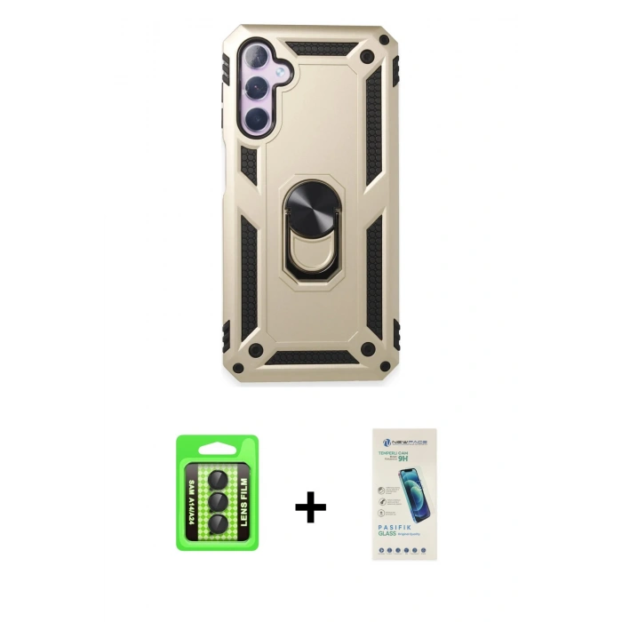 MARSİLYAN™- Galaxy A24 4G Kılıf Ahenk Klasik Koleksiyonu - Şeffaf Pasifik Cam Ekran Koruyucu + Raze Metal Kamera Lens - SH