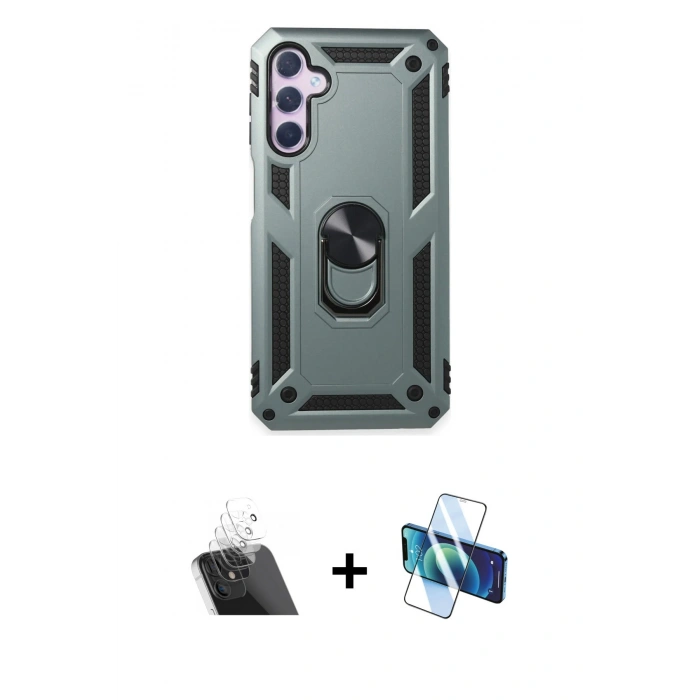 MARSİLYAN™- Galaxy A24 4G Kılıf Ahenk Klasik Koleksiyonu - Siyah 3D Antistatik Cam Ekran Koruyucu + Kamera Lens Koruma Cam - SF