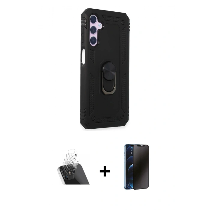 MARSİLYAN™- Galaxy A24 4G Kılıf Ahenk Klasik Koleksiyonu - Siyah 3D Antistatik Hayalet Cam Ekran Koruyucu + Kamera Lens Koruma Cam - SF