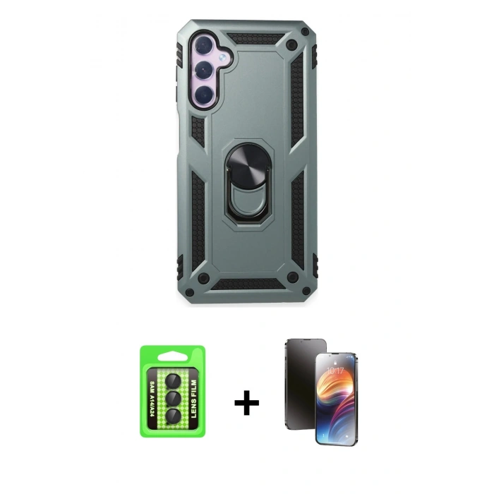 MARSİLYAN™- Galaxy A24 4G Kılıf Ahenk Klasik Koleksiyonu - Siyah 3D Antistatik Mat Seramik Nano Ekran Koruyucu + Raze Metal Kamera Lens - SH