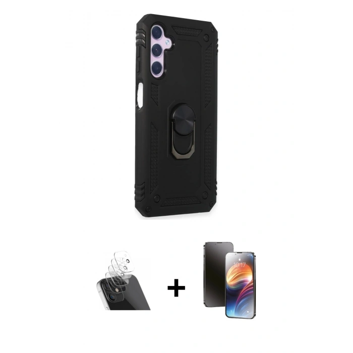MARSİLYAN™- Galaxy A24 4G Kılıf Ahenk Klasik Koleksiyonu - Siyah 3D Antistatik Mat Seramik Nano Ekran Koruyucu + Kamera Lens Koruma Cam - SF